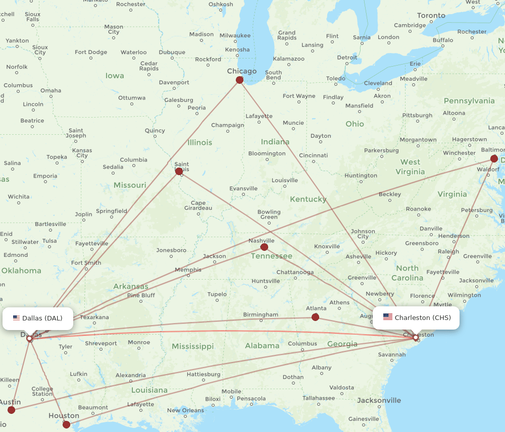 DAL-CHS flight routes