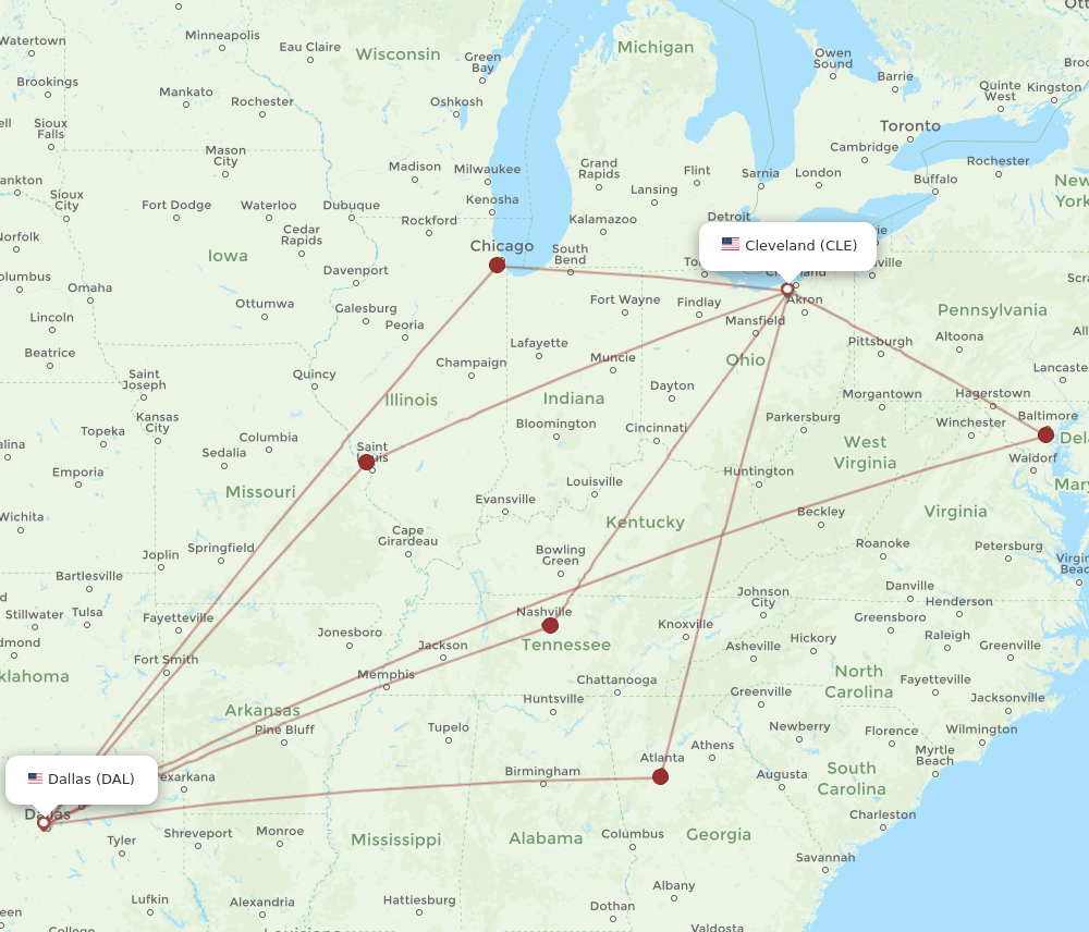 DAL-CLE flight routes