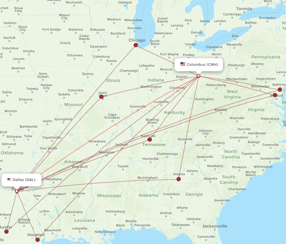 DAL-CMH flight routes