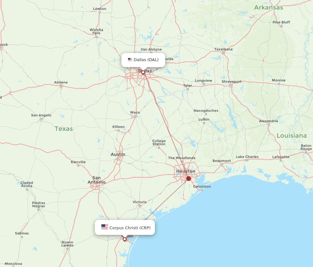 DAL-CRP flight routes