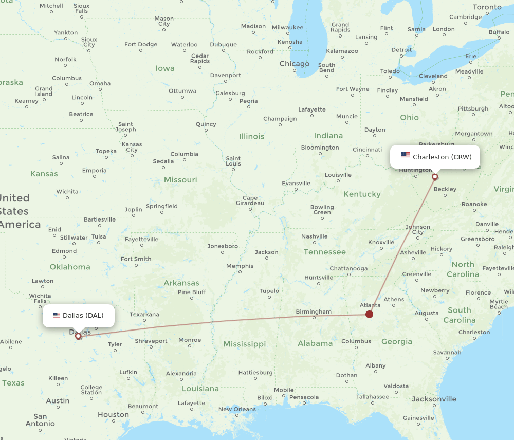 DAL-CRW flight routes