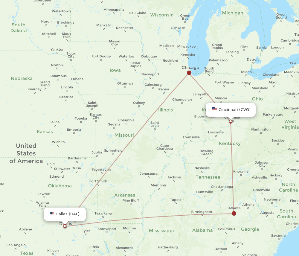 DAL-CVG flight routes