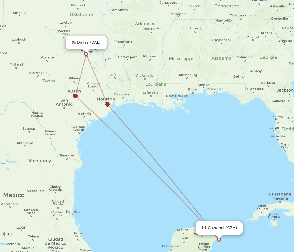 DAL to CZM flights and routes map