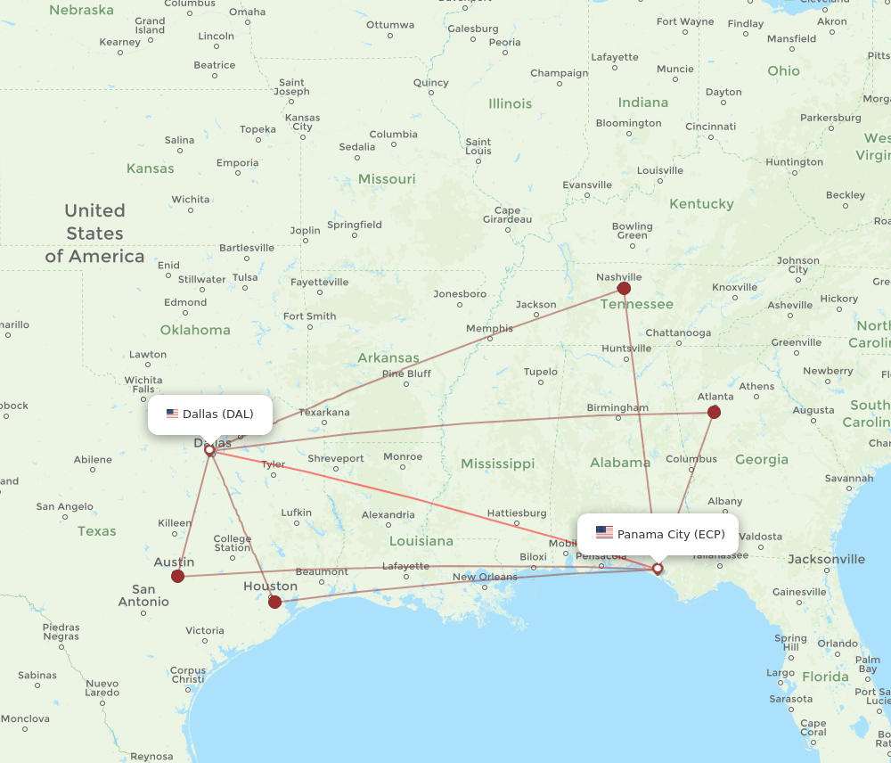 DAL to ECP flights and routes map
