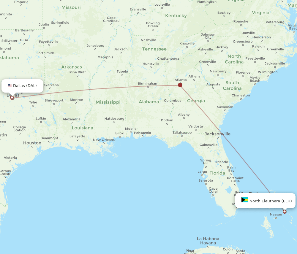 DAL-ELH flight routes