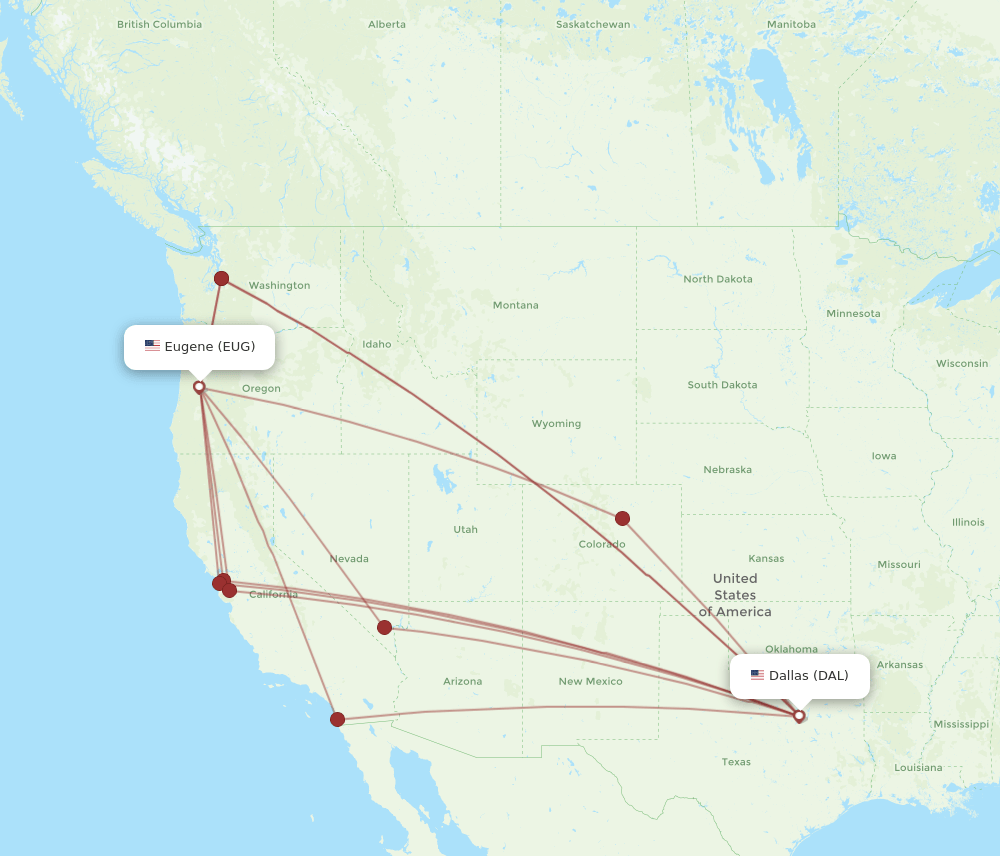 DAL-EUG flight routes
