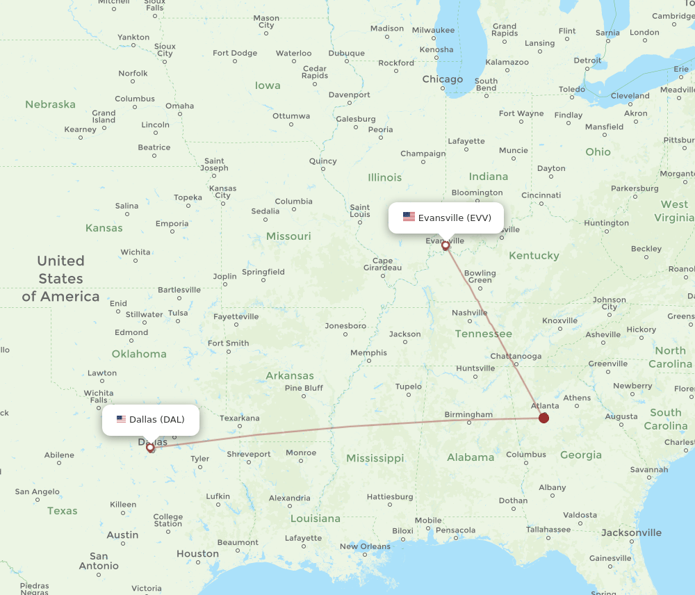 DAL-EVV flight routes