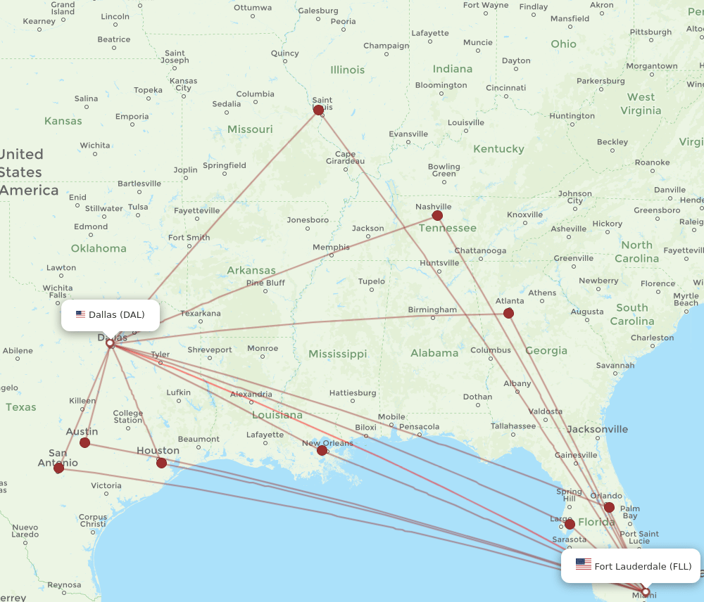 DAL-FLL flight routes