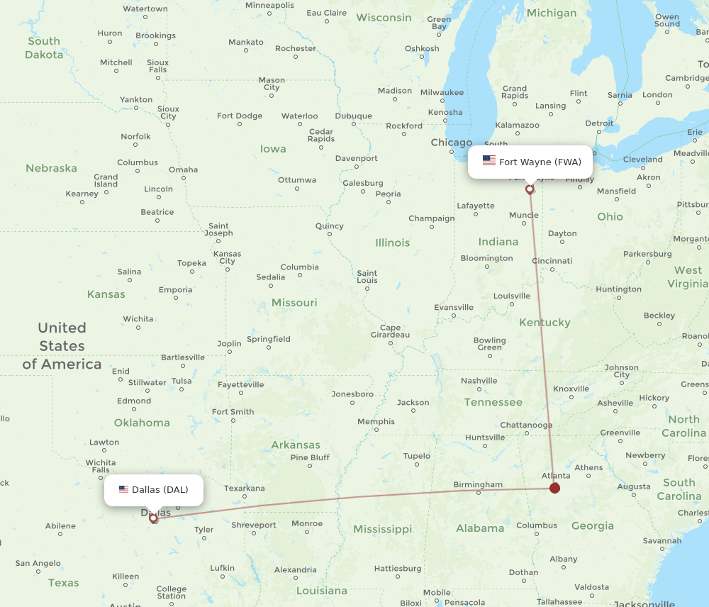 DAL-FWA flight routes