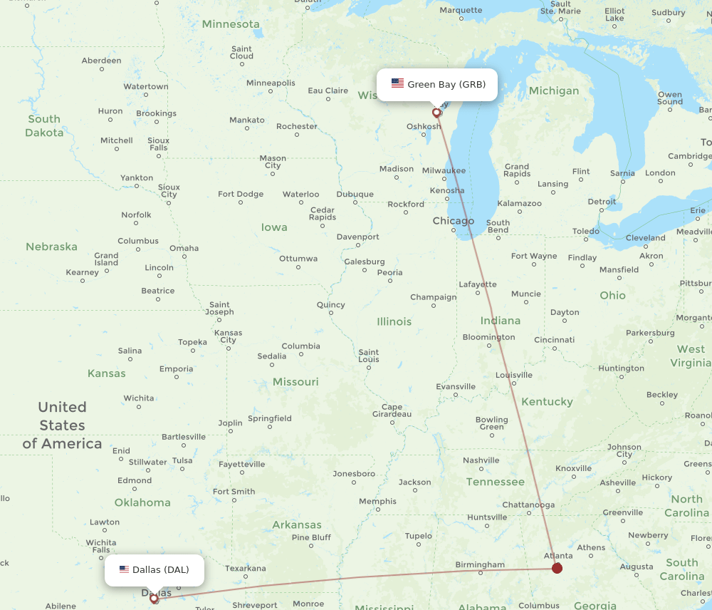 DAL-GRB flight routes