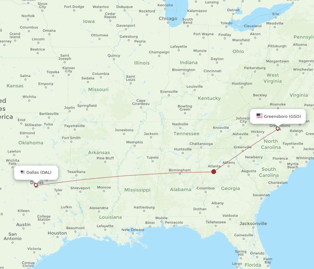 DAL-GSO flight routes