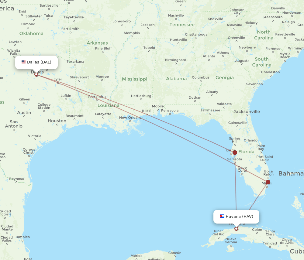 DAL-HAV flight routes