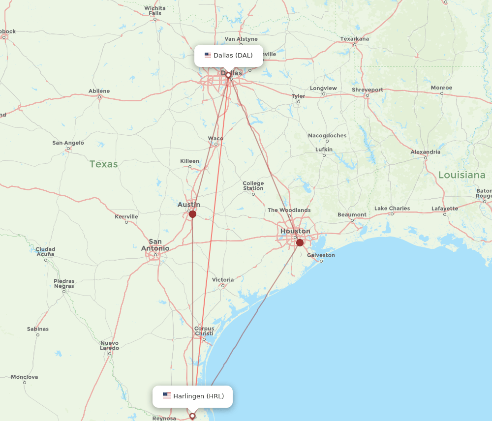 DAL-HRL flight routes