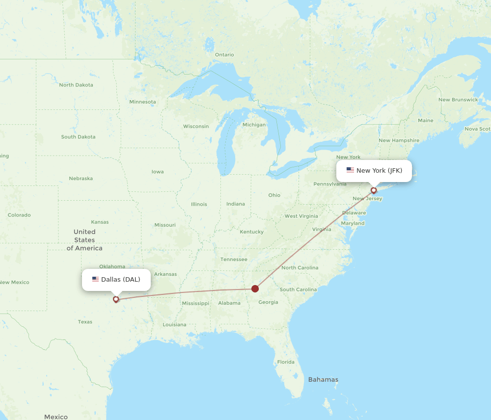 DAL-JFK flight routes