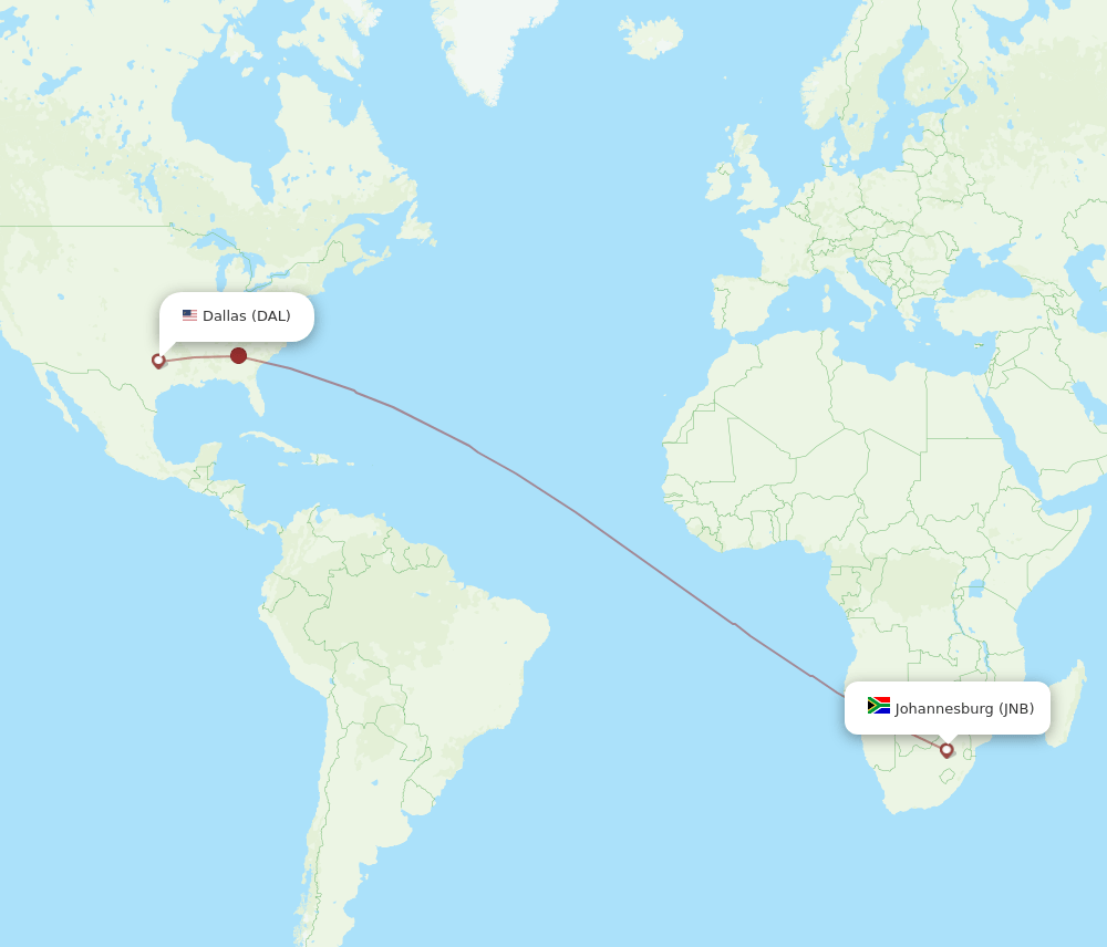 DAL to JNB flights and routes map