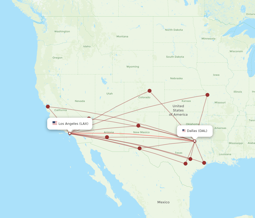 DAL-LAX flight routes