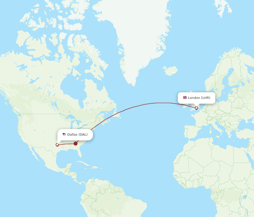 DAL to LHR flights and routes map