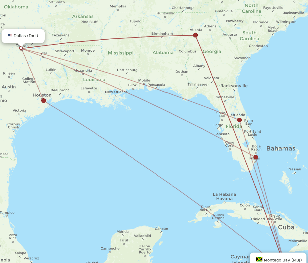 DAL-MBJ flight routes