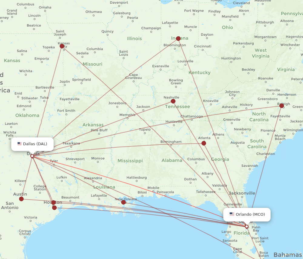 DAL-MCO flight routes