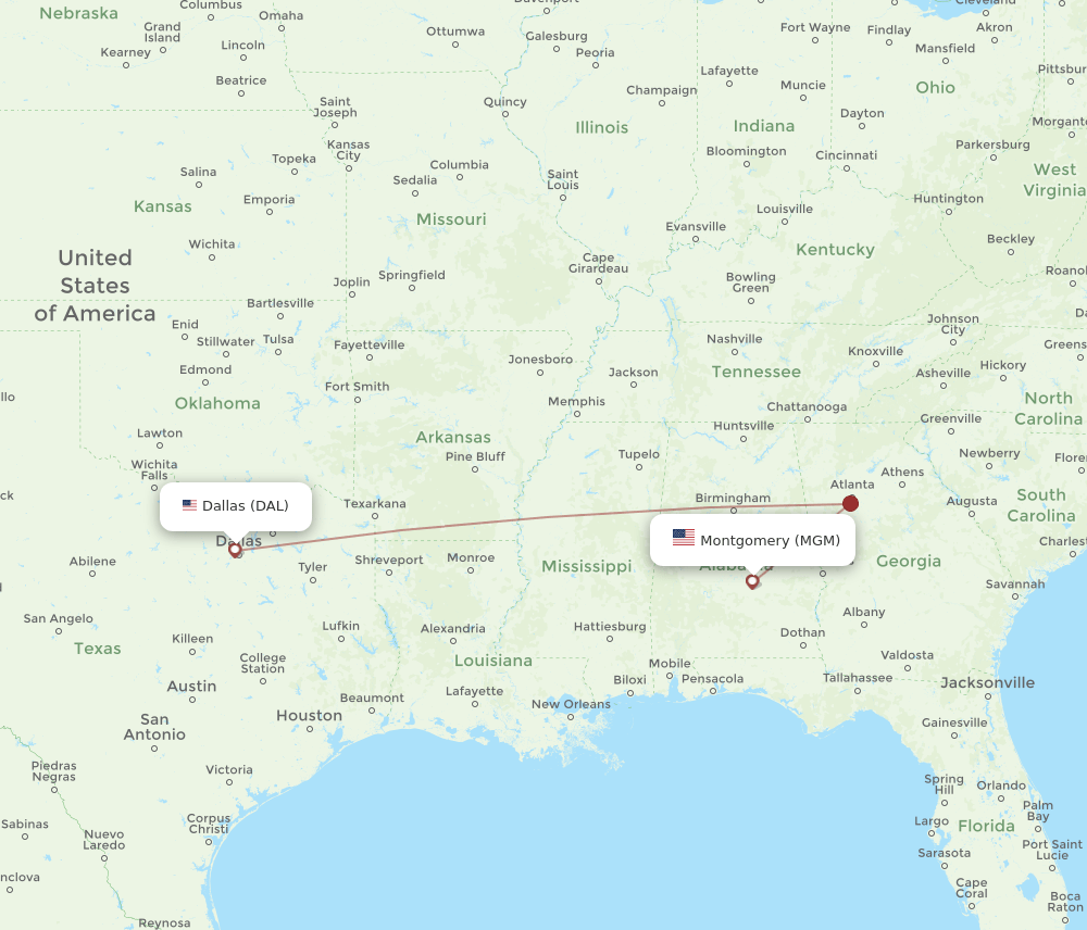 DAL-MGM flight routes