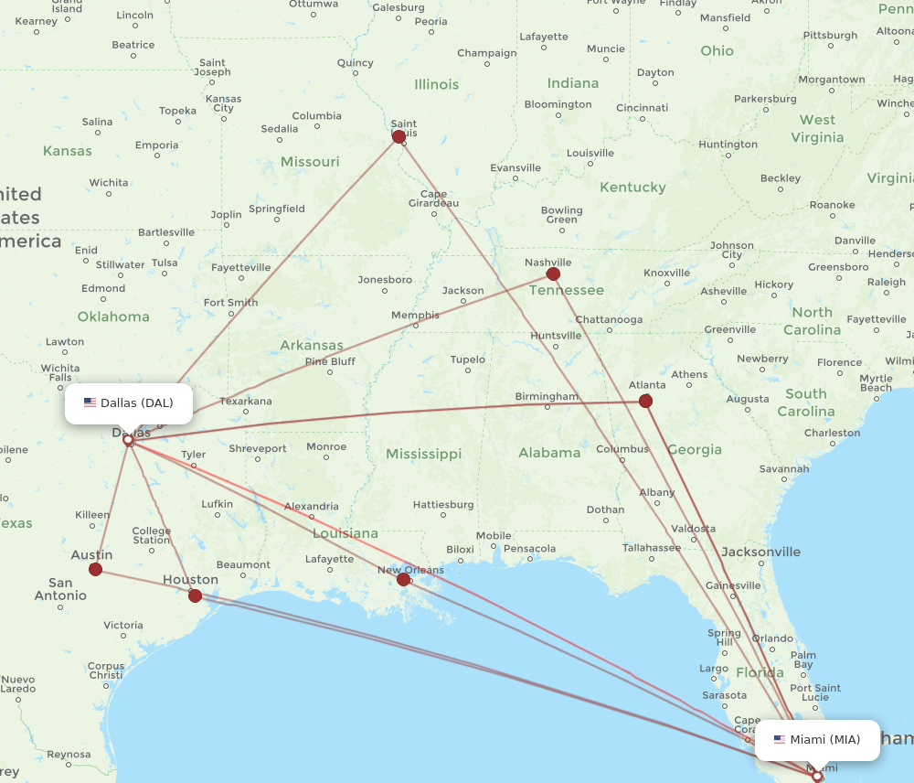 DAL-MIA flight routes