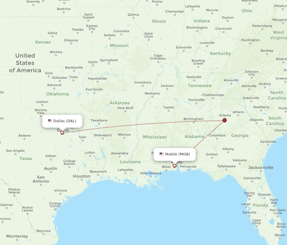 DAL-MOB flight routes
