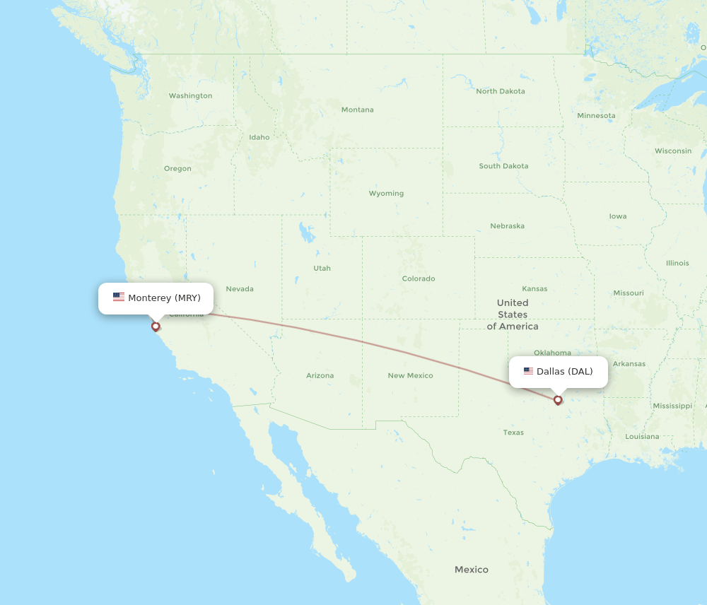 Dallas - Monterey route map and flight paths