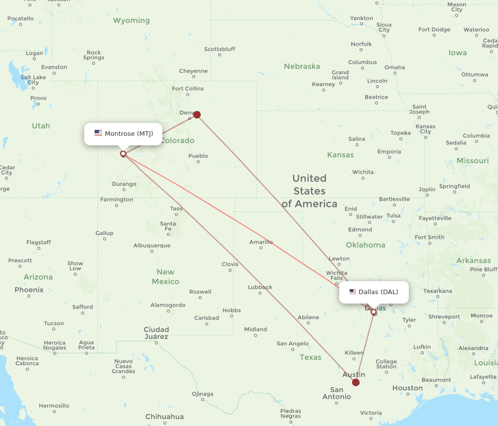 DAL-MTJ flight routes