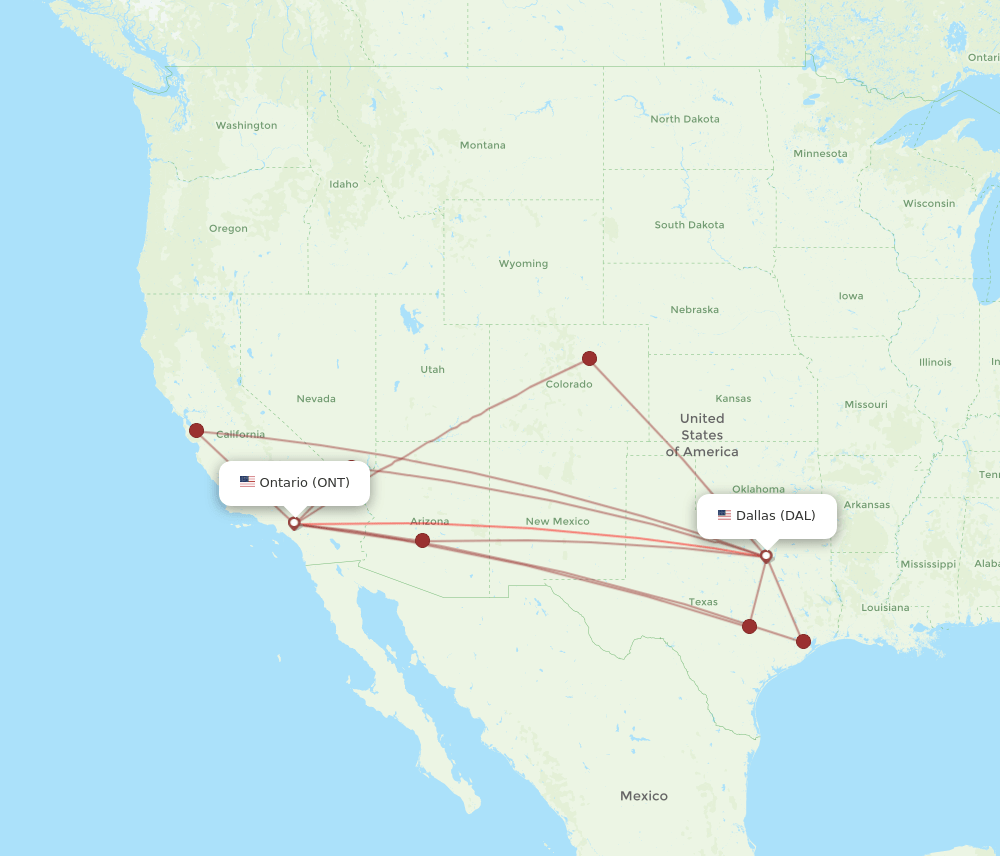 DAL-ONT flight routes
