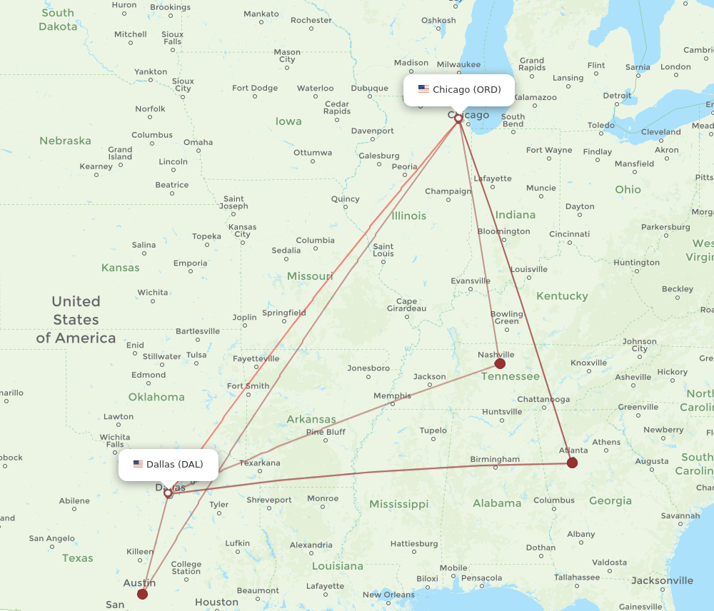 DAL-ORD flight routes