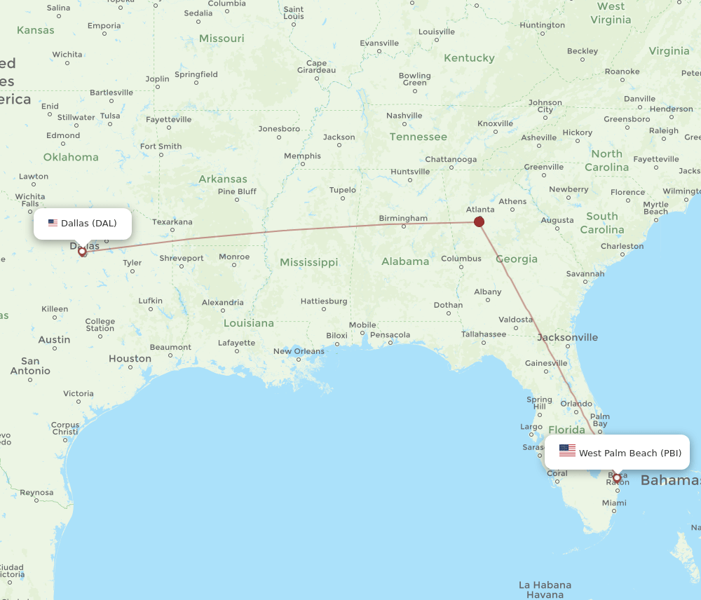 DAL-PBI flight routes