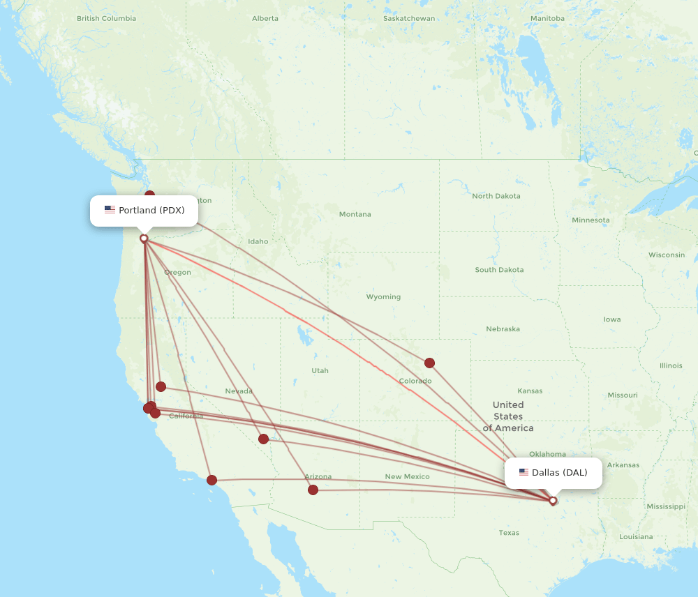 DAL-PDX flight routes