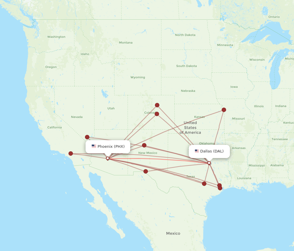 DAL to PHX flights and routes map