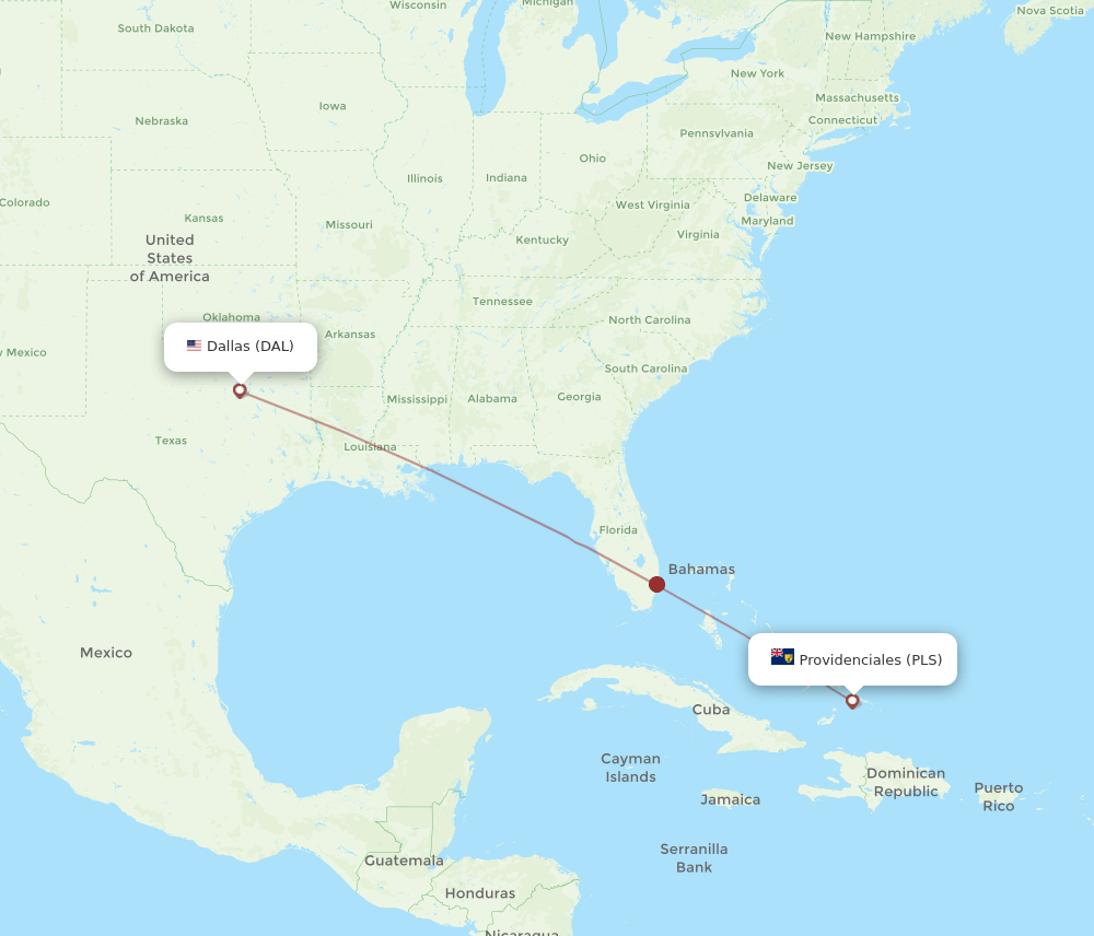 DAL-PLS flight routes