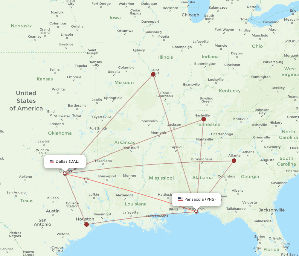 DAL-PNS flight routes