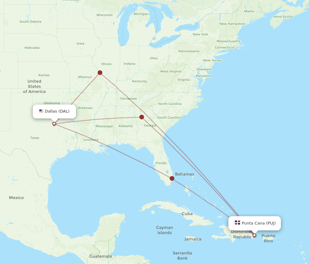 DAL-PUJ flight routes