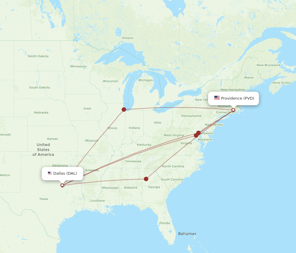 DAL-PVD flight routes