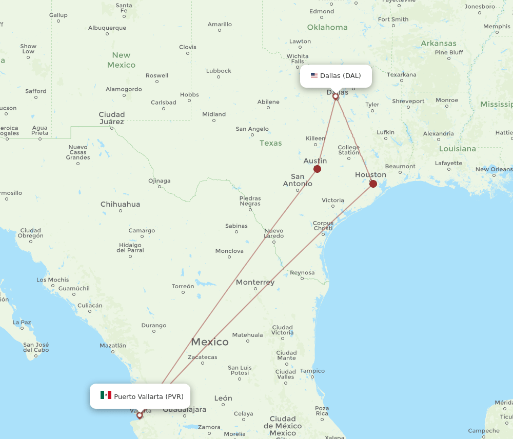 DAL-PVR flight routes