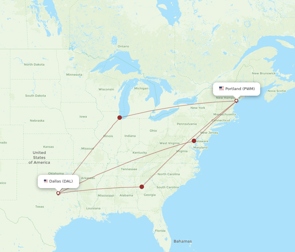 DAL-PWM flight routes