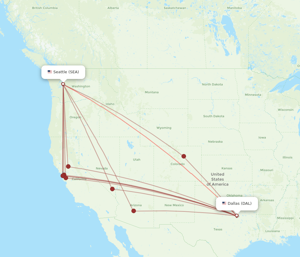 DAL to SEA flights and routes map