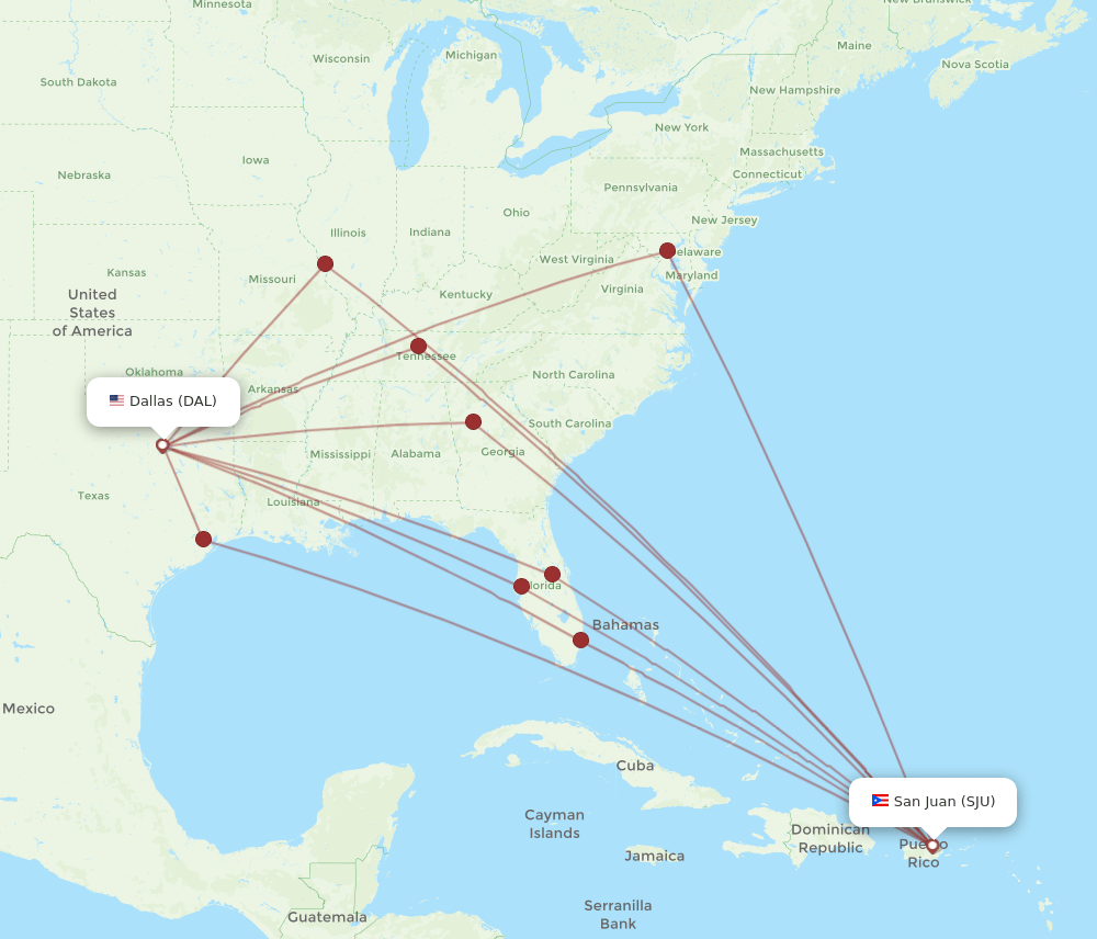 DAL-SJU flight routes