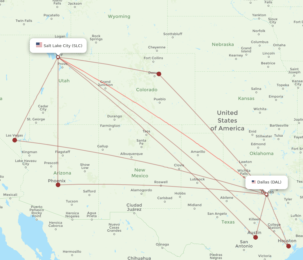 Flights from Dallas to Salt Lake City, DAL to SLC Flight Routes