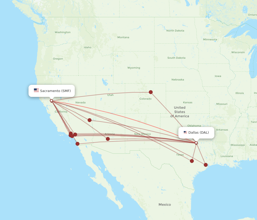 DAL to SMF flights and routes map