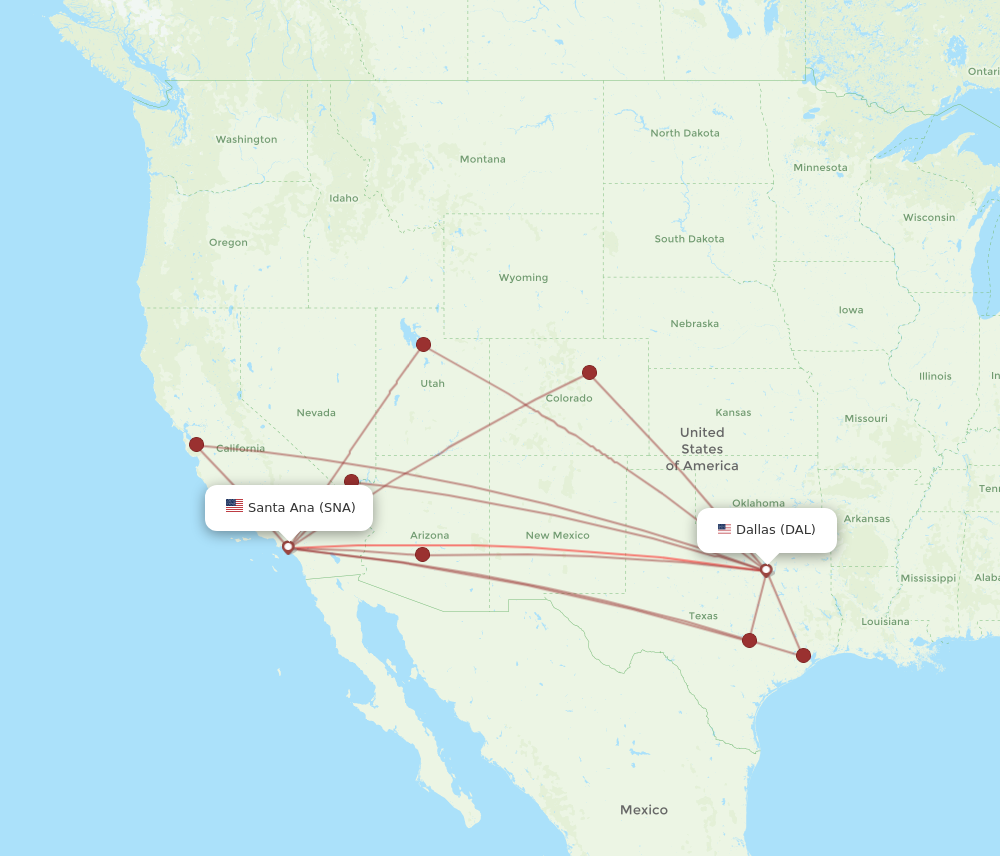 DAL to SNA flights and routes map
