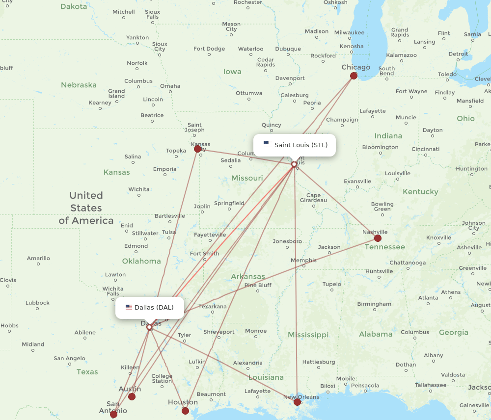 DAL to STL flights and routes map