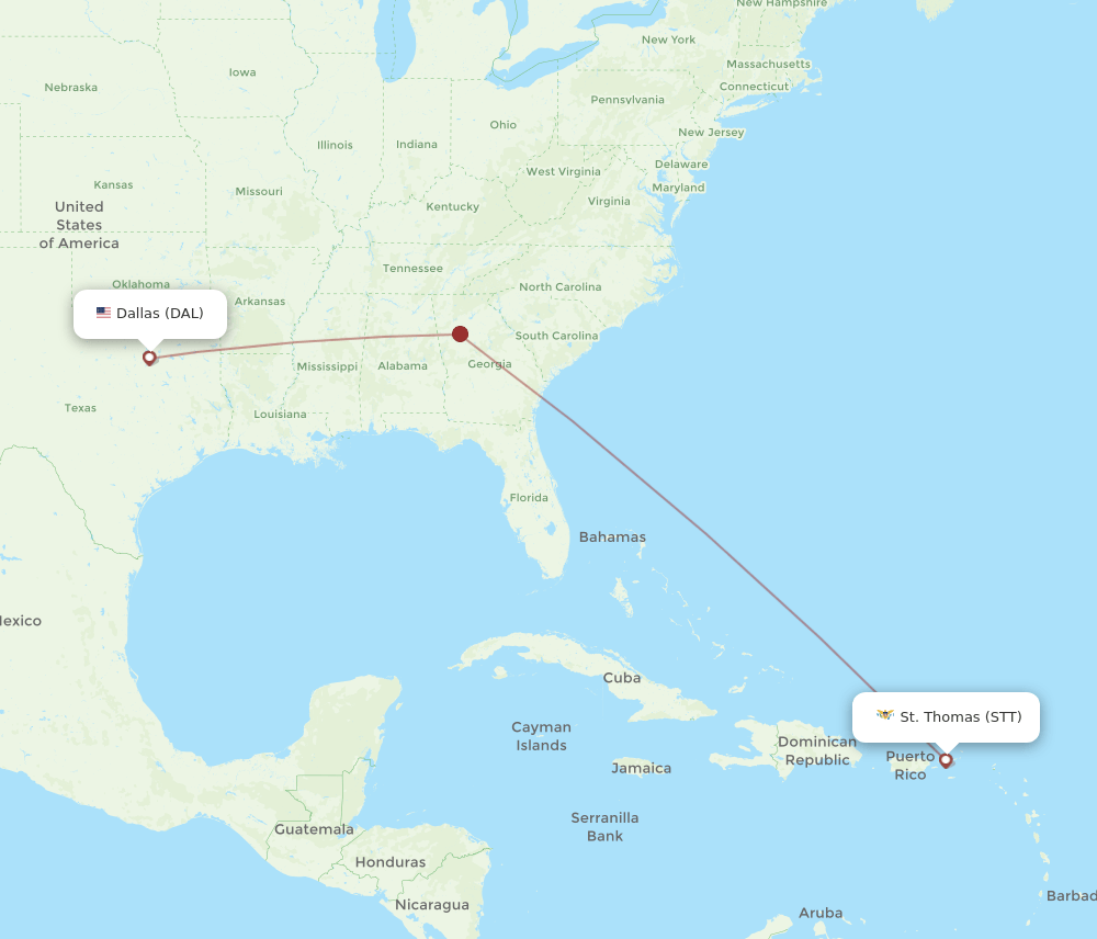 DAL-STT flight routes