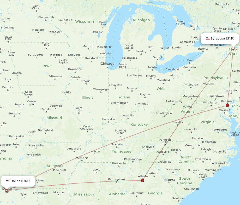 DAL-SYR flight routes