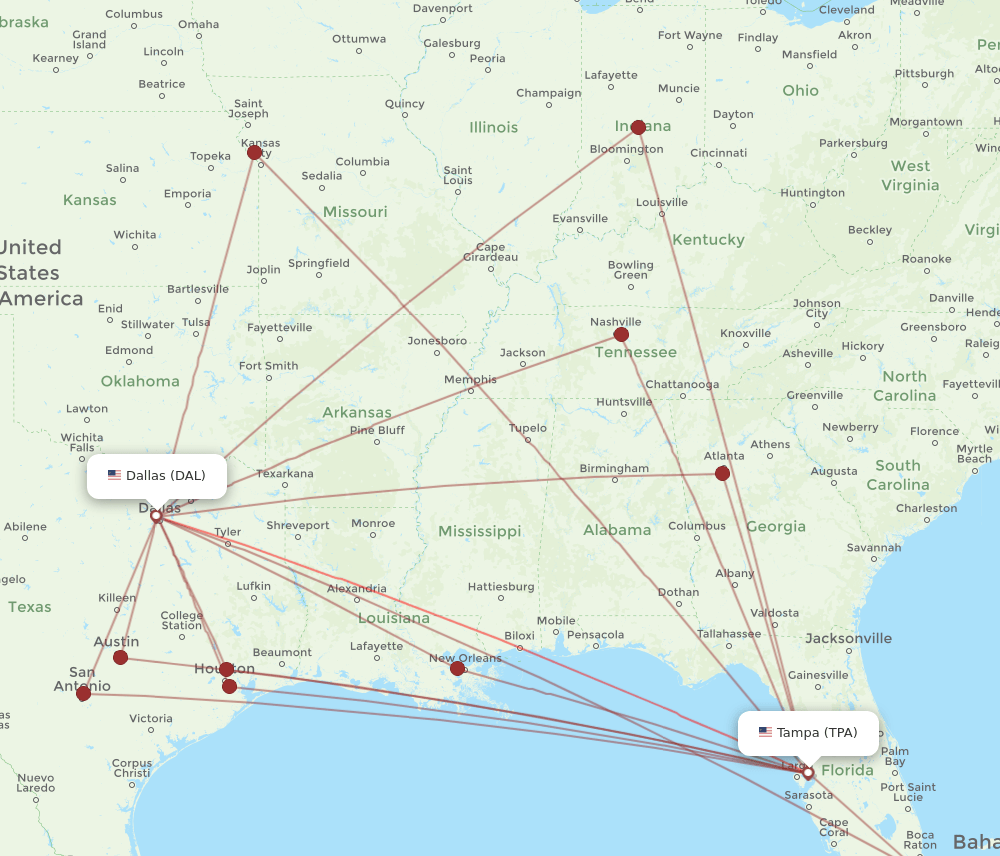 DAL-TPA flight routes