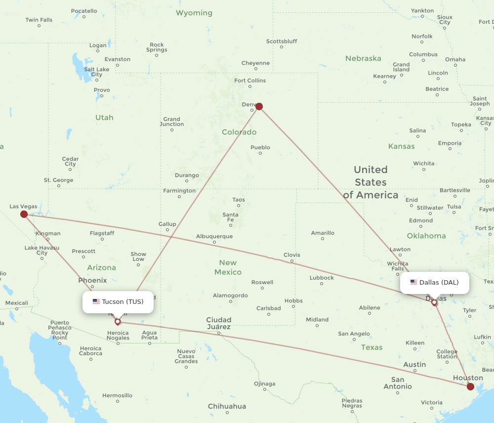 DAL-TUS flight routes