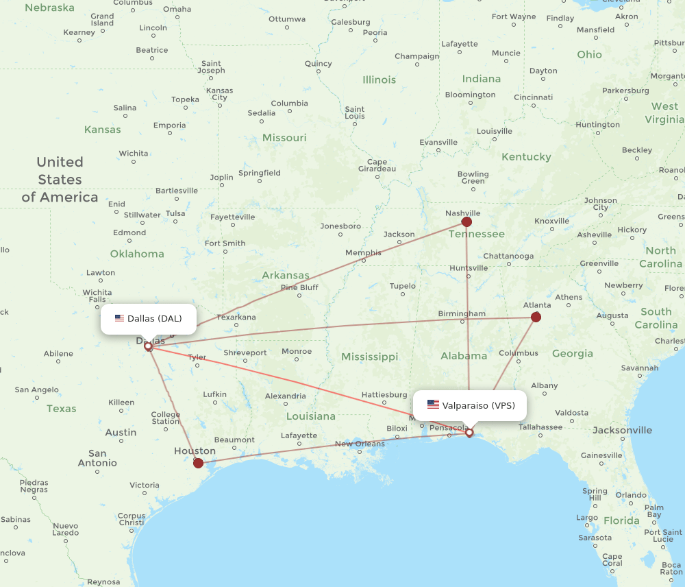DAL-VPS flight routes
